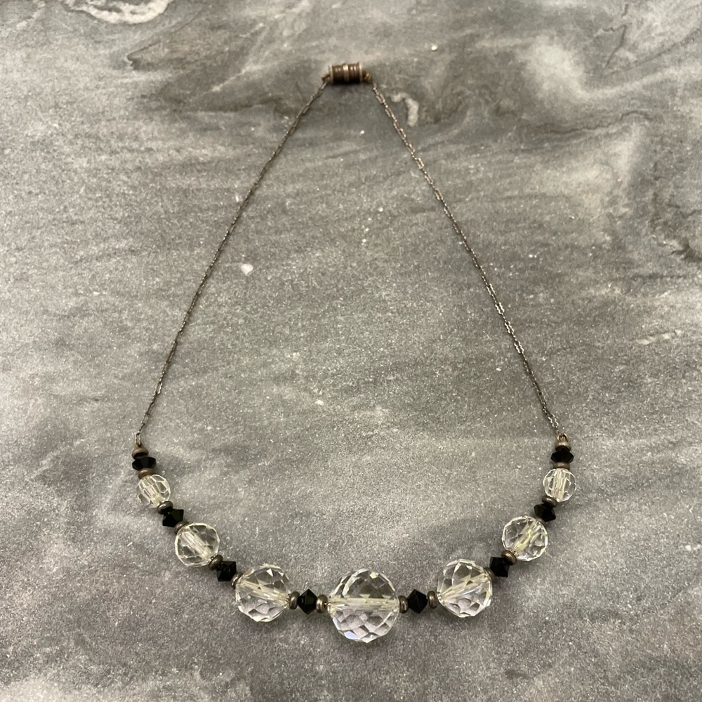 Vintage Art Deco Black Rock Crystal Beaded Necklace